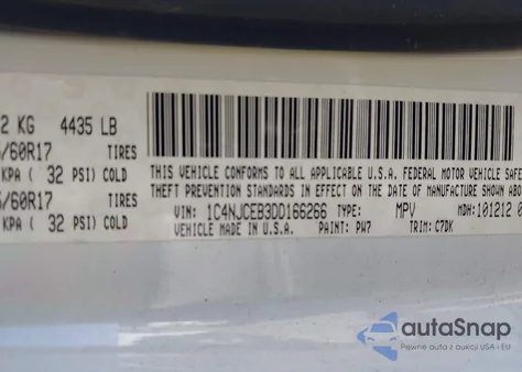 2013 Jeep Compass Latitude from USA, damaged, VIN 1C4NJCEB3DD166266